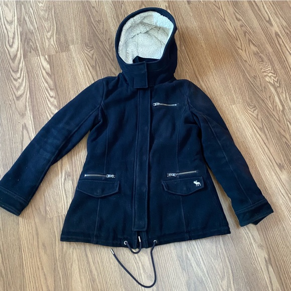 Abercrombie & Fitch  Women Size M Wool Blend Sherpa Lined Hood Heavy Coat Jacket - Picture 2 of 14
